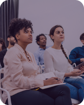 People engage with a speaker